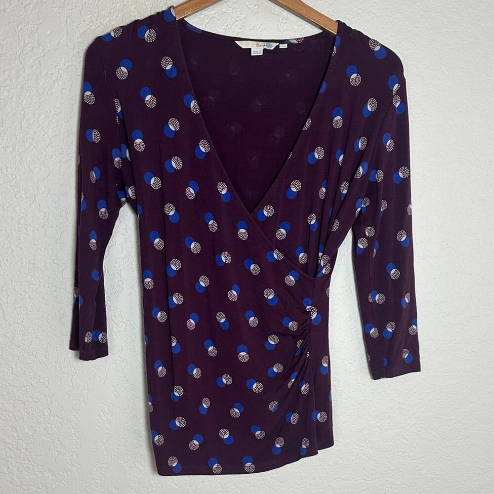 Boden Plum Wrap Top Polka Dots Phoebe Buffay Friends 3/4 Sleeve Fall Y2K 8P